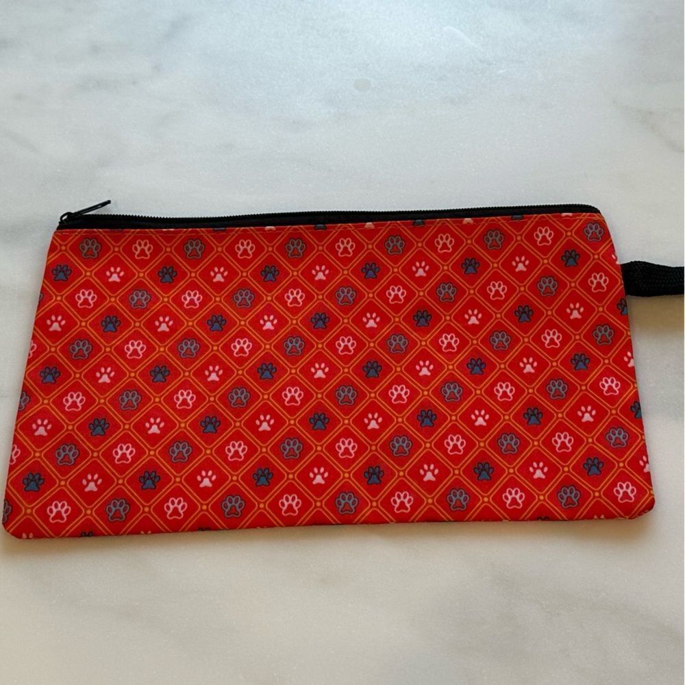 Red Animal Paw Print Cosmetic Bag